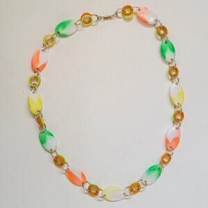 Vintage Colorful Plastic Bead Necklace Retro Marbled Link Mod 60s 70s Jewelry